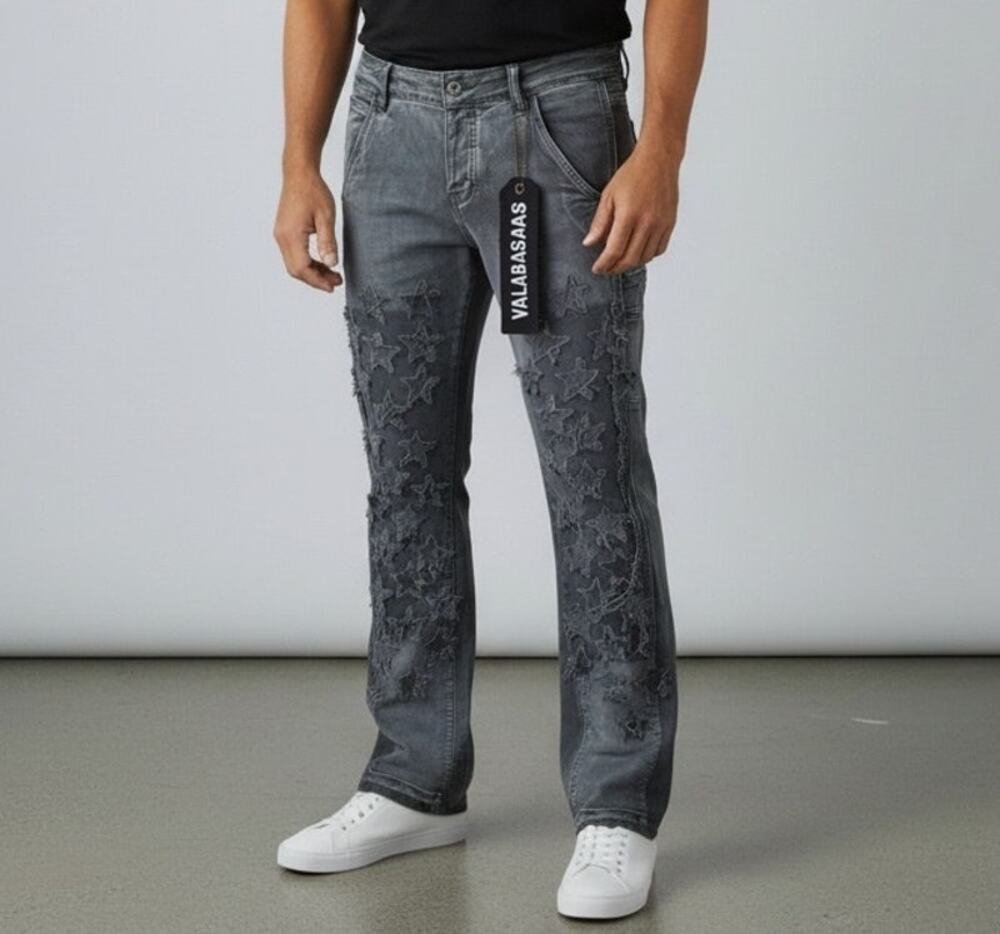 Valabasas Star Patch Cargo Jeans Men's Size 30 Gray Wash Stretch Denim NWT
